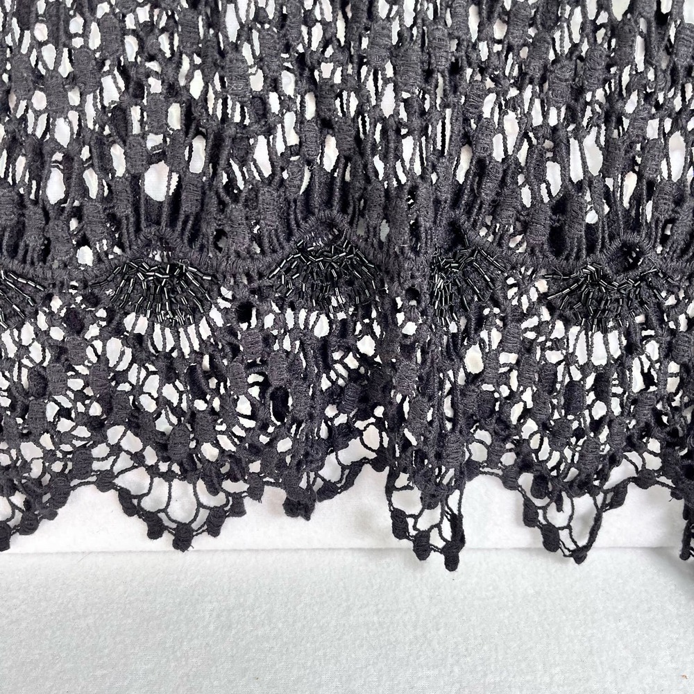 CHICO'S Bianca Lace Poncho Top Sz 3 Crocheted Boho Beaded Shirt Coverup Flirty - Picture 6 of 7